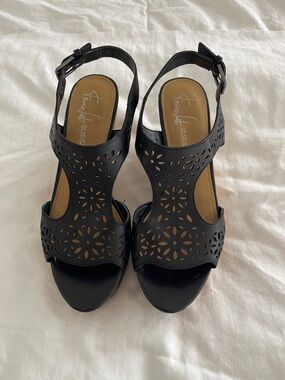 Franco Sarto Black Laser-Cut Slingback Heels
